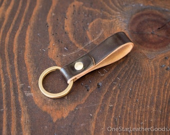 Key fob & keyring, keychain, Horween shell cordovan - dark brown / brass