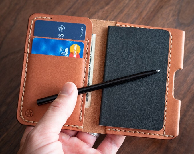 Micro notebook wallet "Park Sloper Junior" + Fisher Space Pen “Stowaway” - chestnut skirting leather