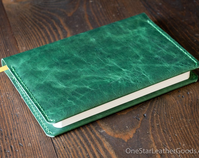 Leather wrap cover for Baron Fig Confidant A5 "Flagship" size, includes notebook - green Horween leather