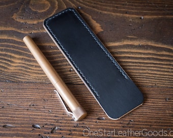 Pen Sleeve size large - hand stitched Horween chromexcel leather - black