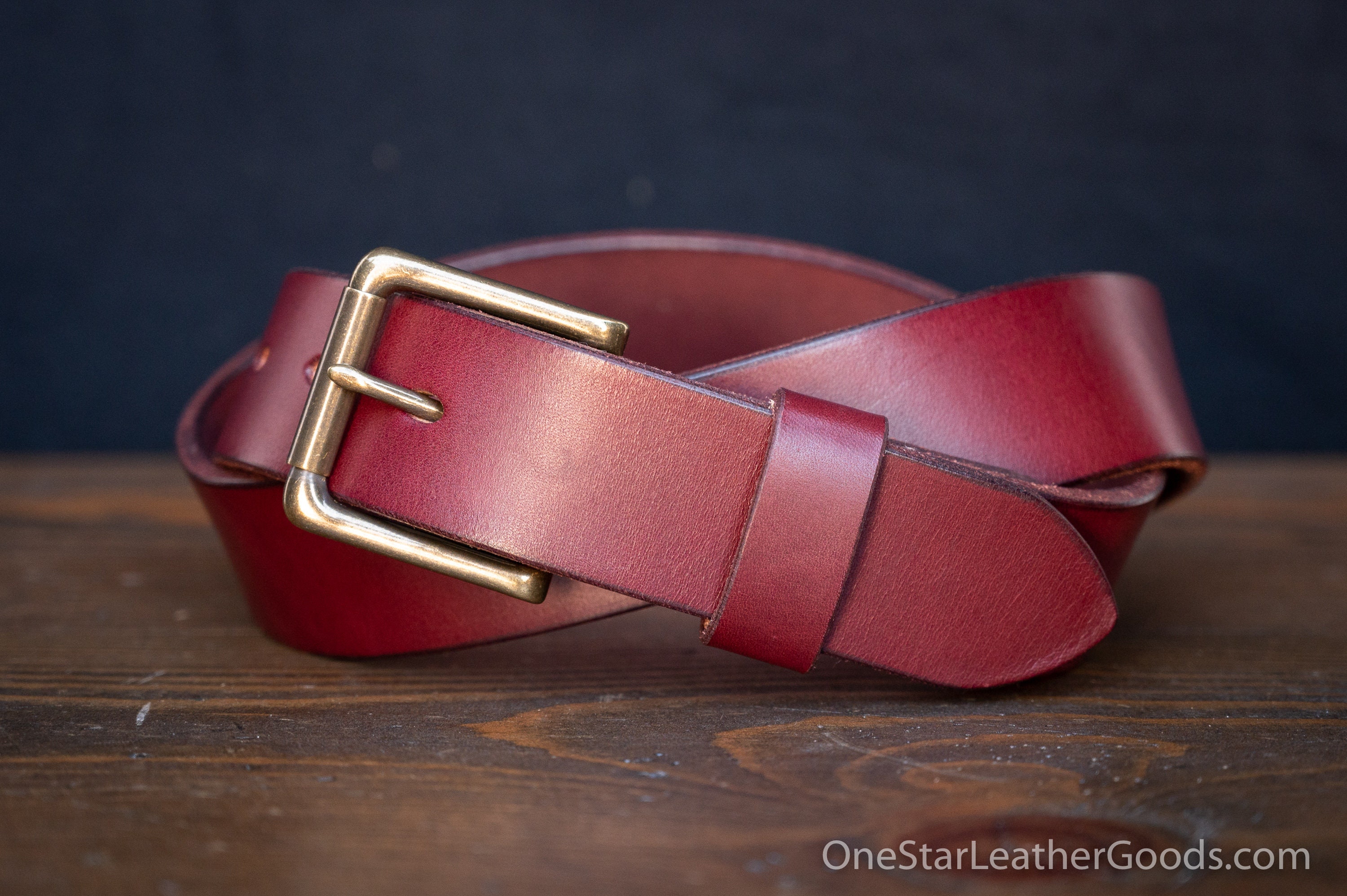 Custom sized belt - 1.5 width - burgundy bridle leather - heel bar buckle