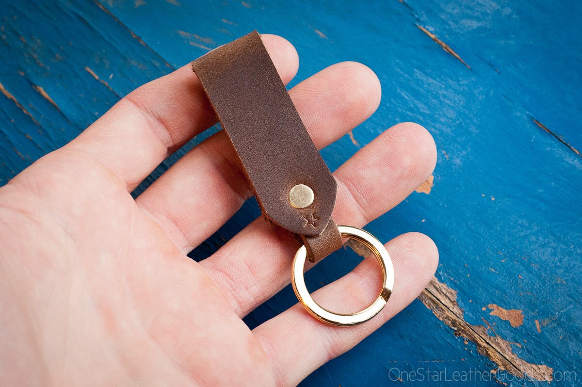Key fob & keyring ring Horween Chromexcel leather silver hardware