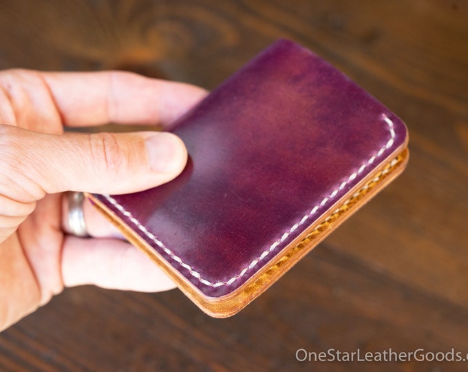 6 Pocket Horizontal Leather Wallet - marbled ultraviolet Horween shell cordovan / textured tan