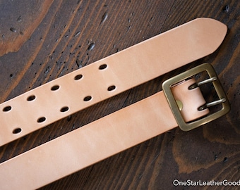 Custom sized belt - 1.25" width - tan harness leather - center bar buckle