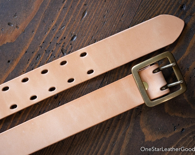 Custom sized belt - 1.25" width - tan harness leather - center bar buckle