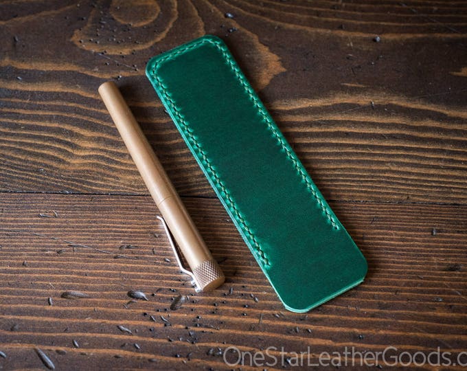 Pen Sleeve size large - hand stitched Horween leather - green