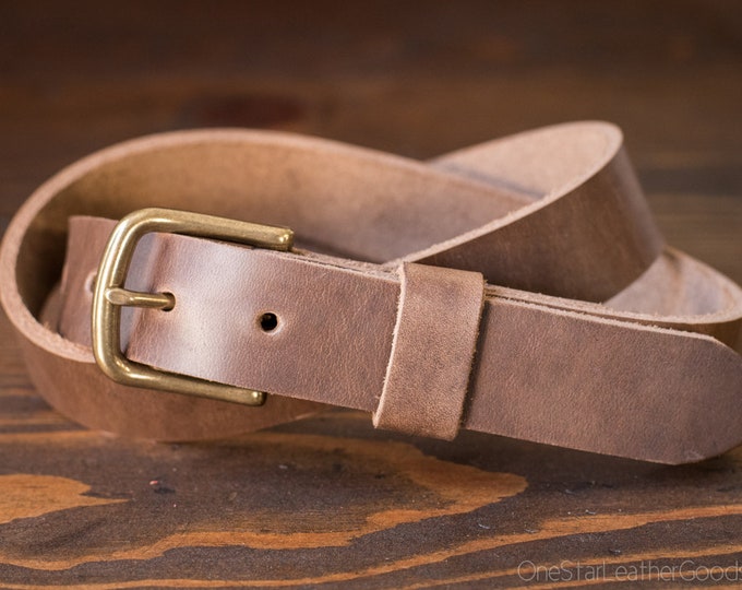 Custom sized belt - 1.25" width, Horween Chromexcel leather, heel bar buckle - natural