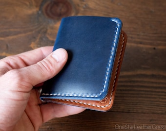 The Six Pocket Horizontal leather wallet - Blue Horween Chromexcel / chestnut Buttero