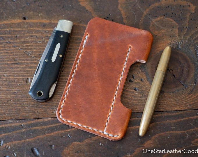 EDC-1, every day carry pocket knife and pen case, small size, for FisherSpacePen or Kaweco Liliput - chestnut Horween Dublin leather