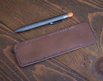 Pen Sleeve size large - hand stitched Horween leather - brown