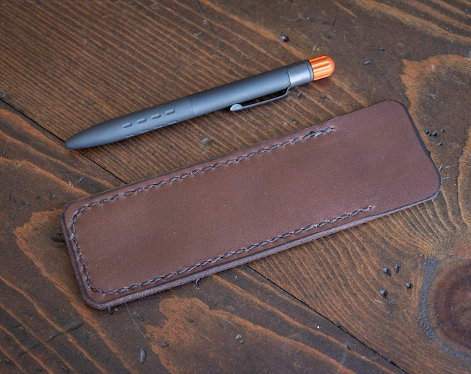 Pen Sleeve size large - hand stitched Horween leather - brown