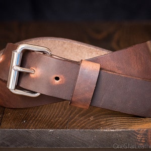 Custom sized belt, 1.5&quot; width, Horween Dublin leather, heel bar buckle - brown