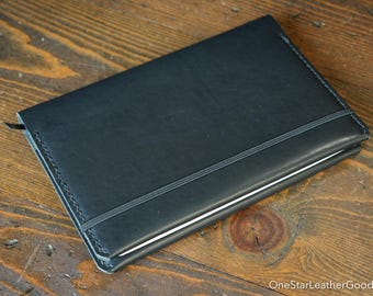 Rhodia A5 "Webnotebook" Hardcover leather wrap cover - black Horween Dublin