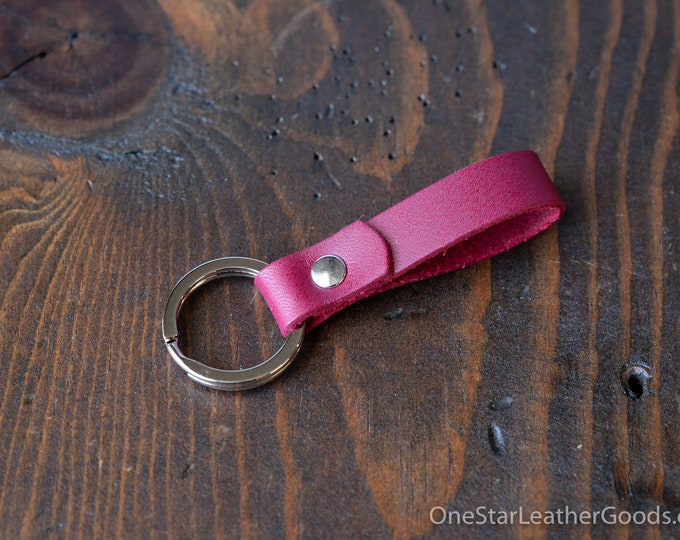 Key fob & keyring, keychain, Horween leather - magenta red / silver