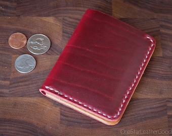 6 Pocket Horizontal Leather Wallet, Horween Chromexcel red / tan bridle