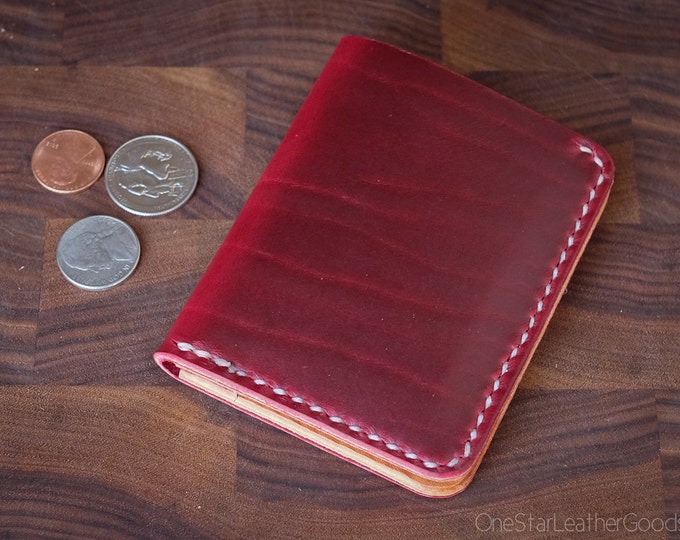 6 Pocket Horizontal Leather Wallet, Horween Chromexcel red / tan bridle