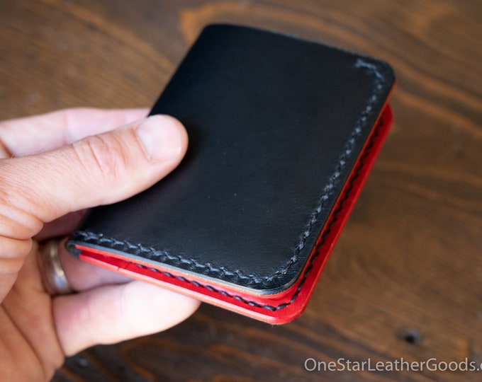 6 Pocket Horizontal Leather Wallet - black/red Buttero leather