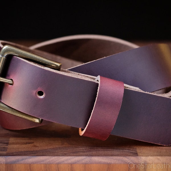 Custom sized belt - 1.25" width, Horween Chromexcel leather, heel bar buckle  - burgundy color No. 8