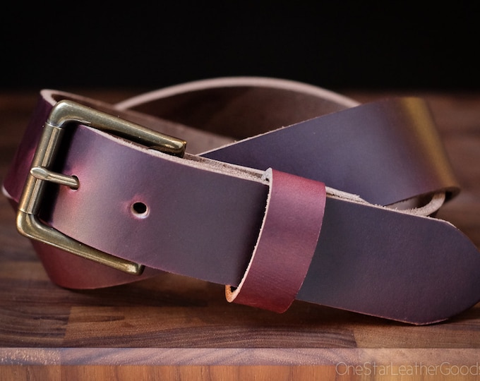Custom sized belt - 1.25" width, Horween Chromexcel leather, heel bar buckle  - burgundy color No. 8