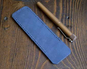 Pen Sleeve, Size Large - hand stitched Horween leather - slate blue