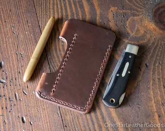 EDC-1, every day carry pocket knife and pen case, small size, for FisherSpacePen or Kaweco Liliput - Horween brown Chromexcel