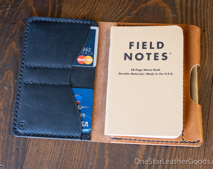 Field Notes wallet with pen sleeve "Park Sloper Senior" - tan / black Horween leather (PSS)