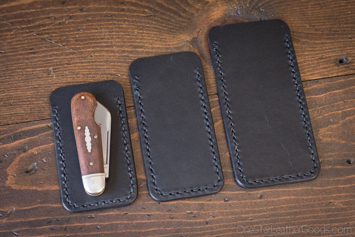 Pocket knife slip case three sizes, black bridle leather