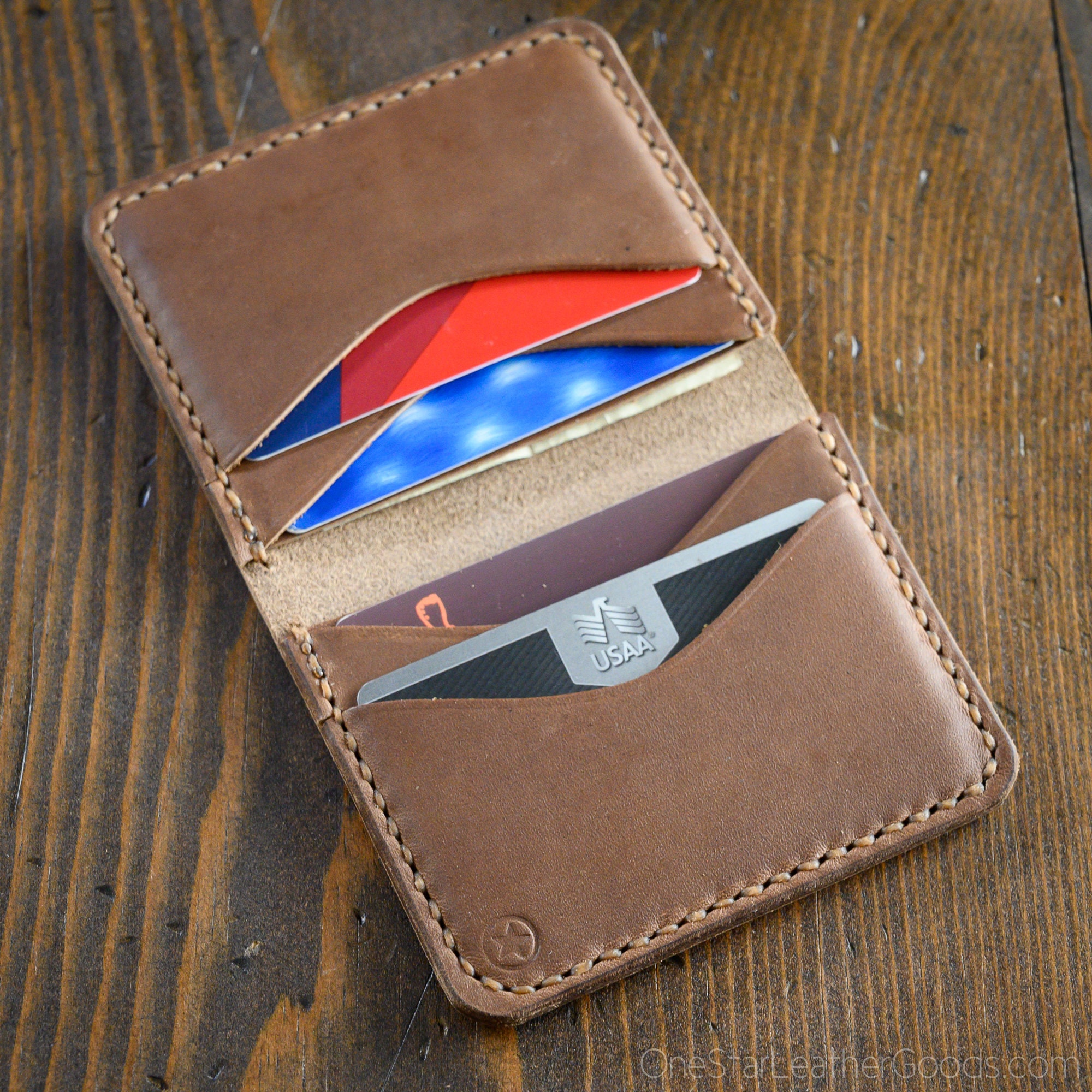 6 Pocket Horizontal Leather Wallet, Horween Chromexcel - natural / bark ...