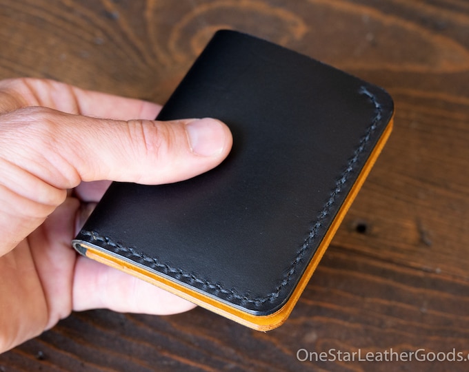 6 Pocket Horizontal Leather Wallet - black/yellow Buttero leather
