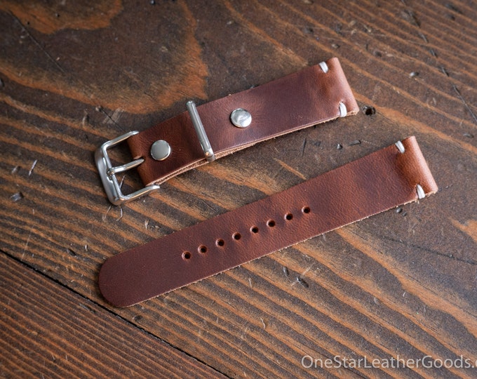 20mm leather two piece watch band - brown Horween Chromexcel leather