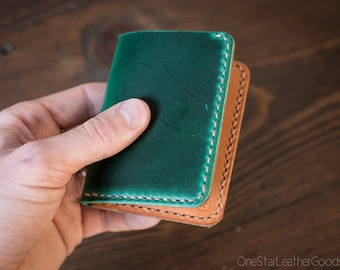 The Six Pocket Horizontal leather wallet - Horween Chromexcel green / tan bridle