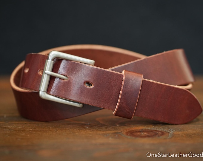 Custom sized belt - 1.25" width - brown harness leather - heel bar buckle