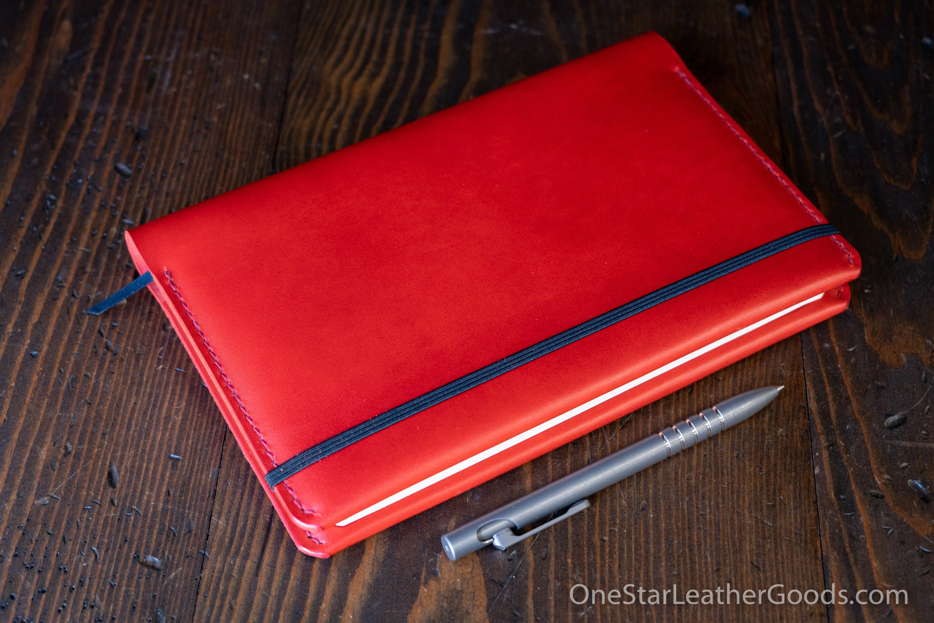 Rhodia A5 Webnotebook Hardcover leather wrap cover - red Buttero leather