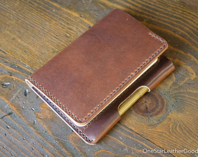 Field Notes wallet with pen sleeve "Park Sloper Senior" Horween Dublin leather - brown & textured chestnut (PSS)
