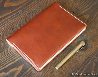 Leather wrap cover for A5 softcover notebooks - fits Hobonichi, Leuchtturm1917, Rhodia, Midori, Apica, Nanami & more - chestnut Buttero