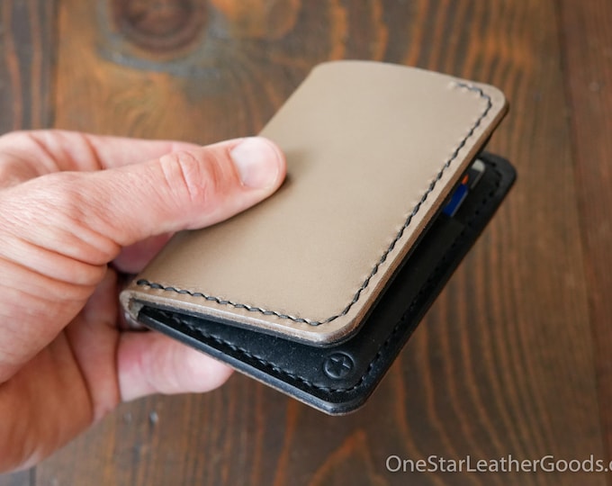 The Six Pocket Vertical leather wallet - Buttero leather, taupe/black
