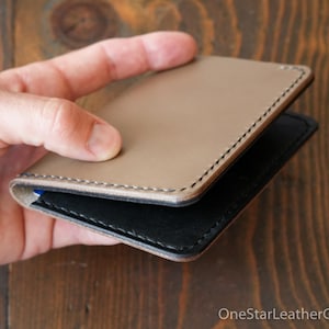 Portefeuille en cuir Five Pocket Slim - Cuir beurre, taupe/noir