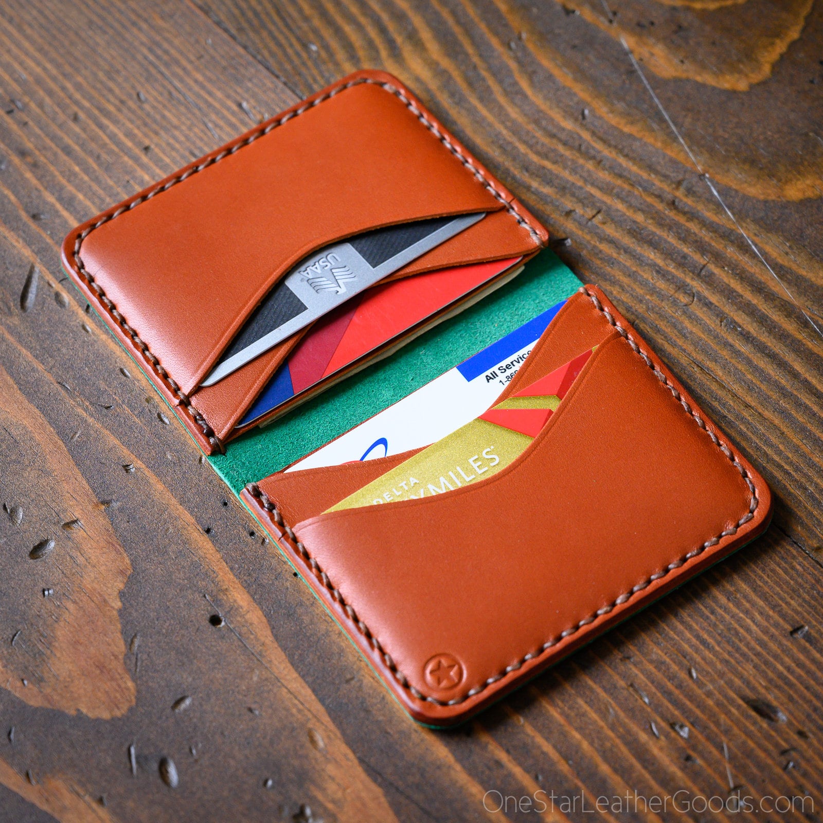 6 Pocket Horizontal Leather Wallet, Horween Chromexcel - bright green ...