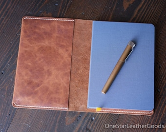 Leather wrap cover for Baron Fig Confidant A5 "Flagship" size, includes notebook - Horween textured tan