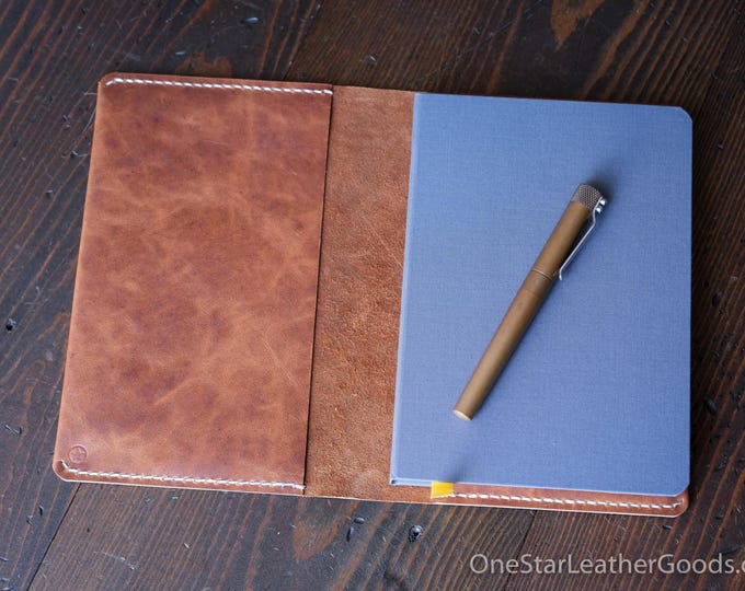 Leather wrap cover for Baron Fig Confidant A5 "Flagship" size, includes notebook - Horween textured tan