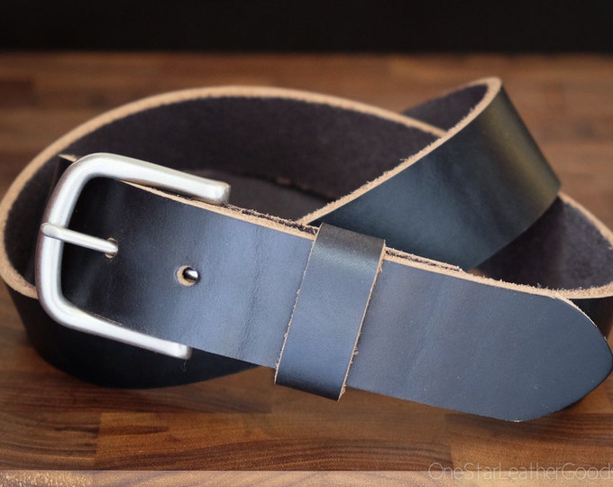 Custom sized belt - 1.25" width - Horween Chromexcel leather - heel bar buckle - black chromexcel