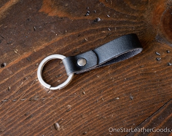 Key fob & keyring, keychain - black bridle leather / silver