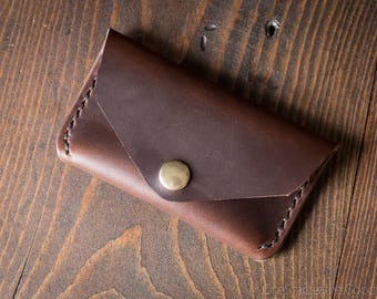 Coin pouch / wallet / business card case with snap, Horween Chromexcel leather - brown