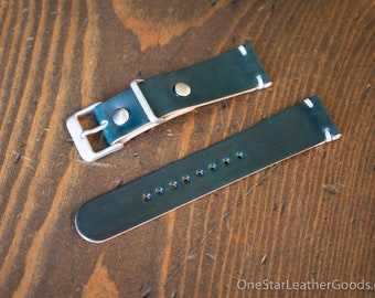 20mm leather two piece watch band - Horween shell cordovan leather, green