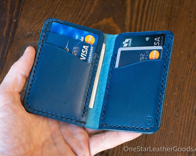 6 Pocket Vertical Leather Wallet - navy Buttero leather