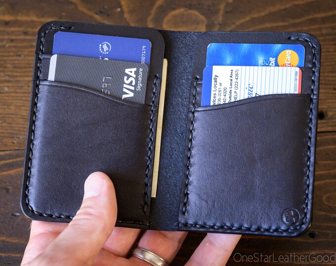 6 Pocket Vertical Leather Wallet - black bridle leather / black stitch