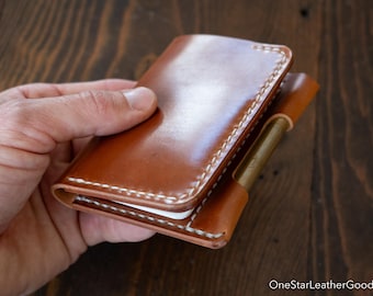 Micro notebook wallet "Park Sloper Junior" for Fisher Space Pen “Bullet” pen - Amaretto shell cordovan / chestnut Buttero leather