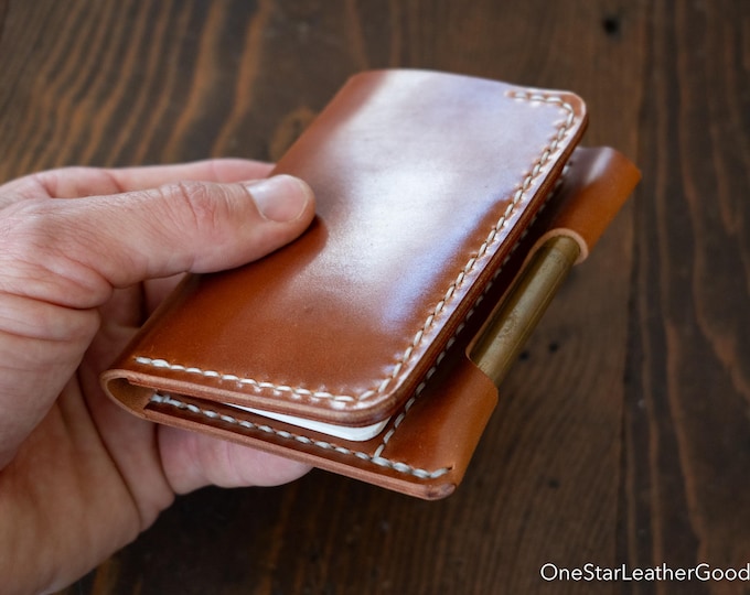 Micro notebook wallet "Park Sloper Junior" for Fisher Space Pen “Bullet” pen - Amaretto shell cordovan / chestnut Buttero leather