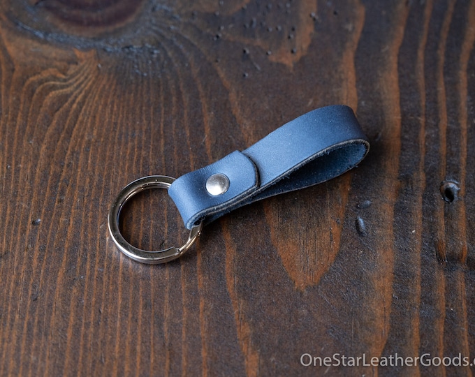 Key fob & keyring, keychain, Horween leather - denim blue / silver