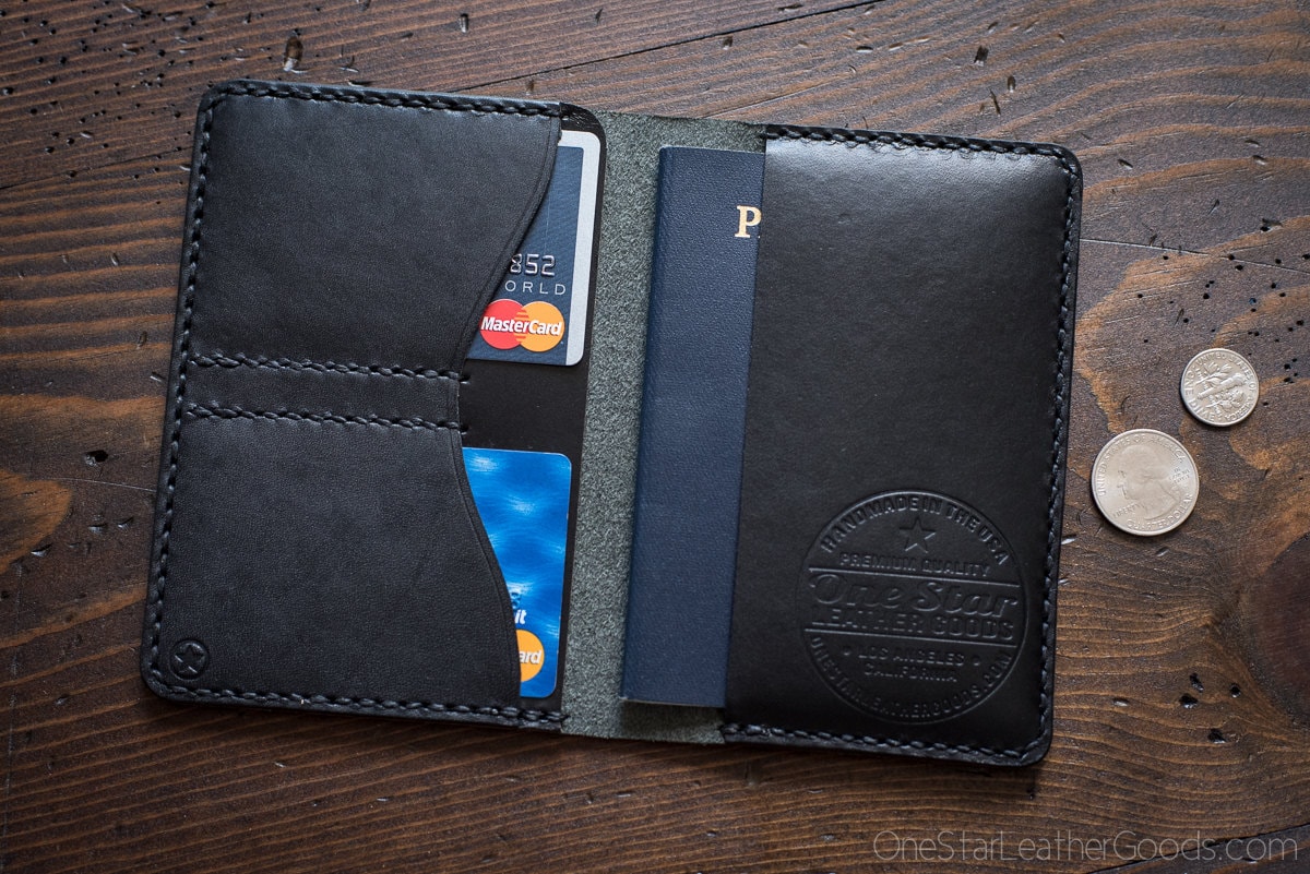 Travel Wallet, Horween leather passport cover or notebook holder black